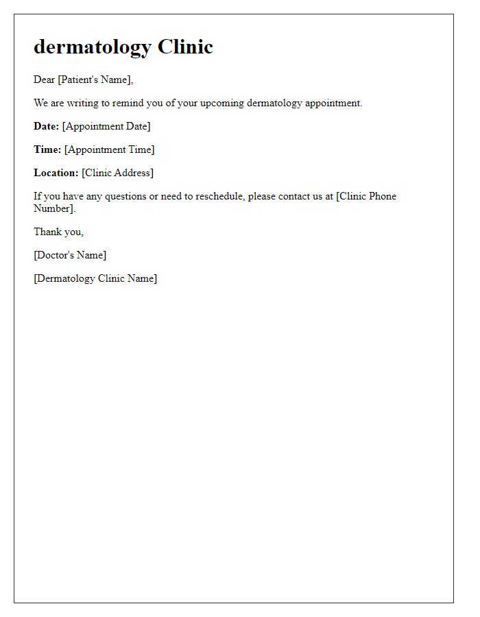 Letter template of dermatology appointment notification