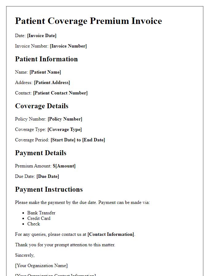 Letter template of patient coverage premium invoice