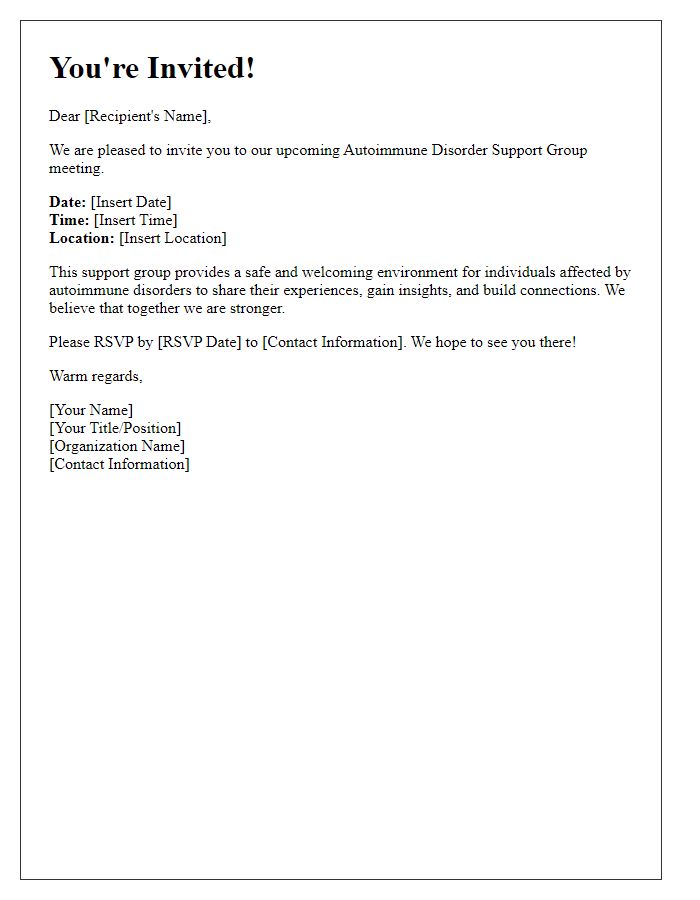 Letter template of invitation to autoimmune disorder support group meetings