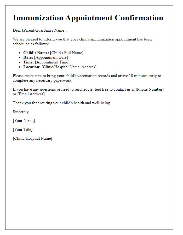 Letter template of immunization appointments for children