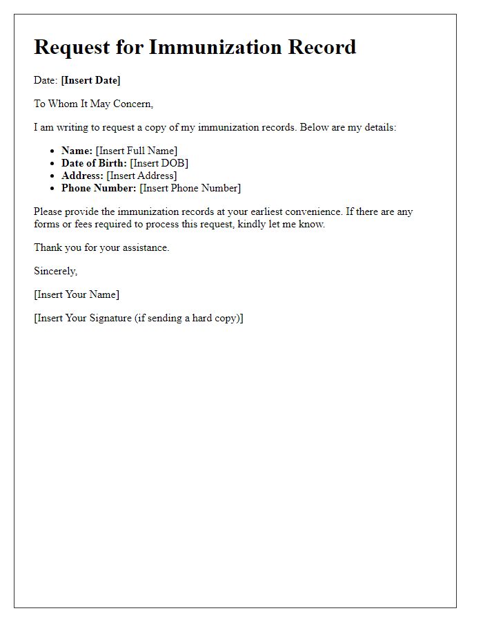 Letter template of immunization record request