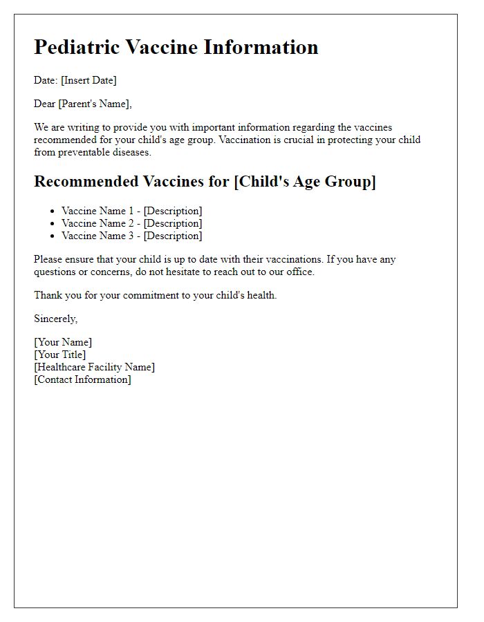 Letter template of pediatric vaccine information