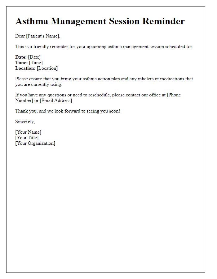 Letter template of asthma management session reminder