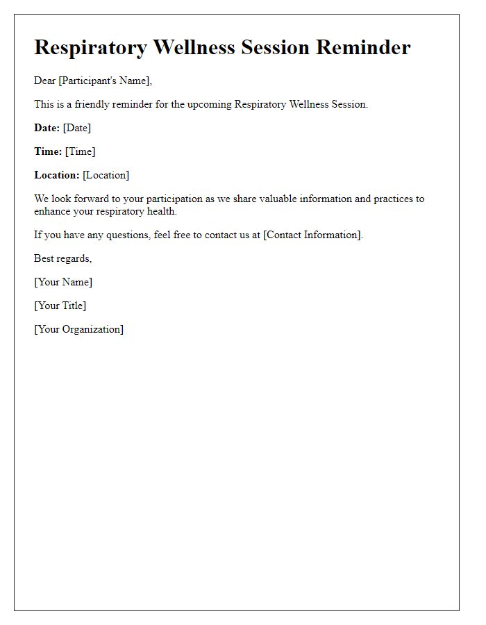 Letter template of respiratory wellness session reminder