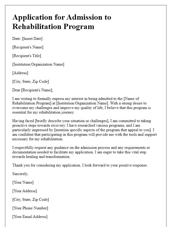 Letter template of expression for rehabilitation program admission