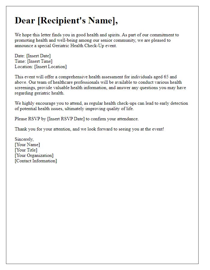 Letter template of outreach for geriatric health check-up.