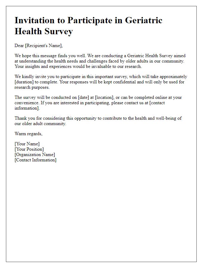 Letter template of solicitation for participation in geriatric health survey.