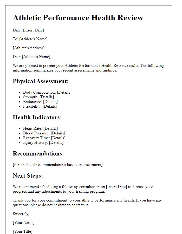 Letter template of athletic performance health review