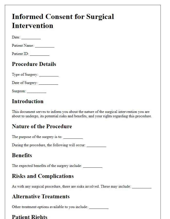 Letter template of informed consent for surgical intervention