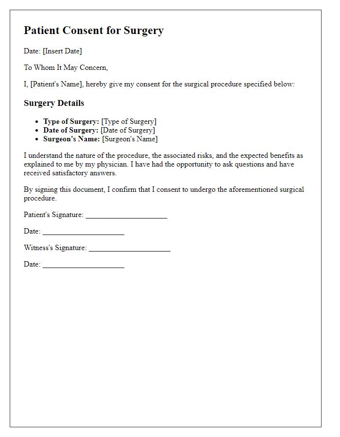 Letter template of patient consent for surgery details