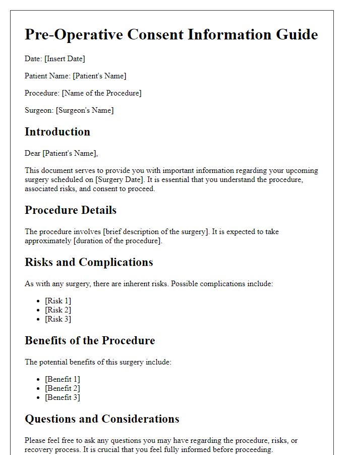 Letter template of pre-operative consent information guide