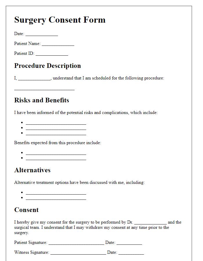 Letter template of surgery consent form breakdown