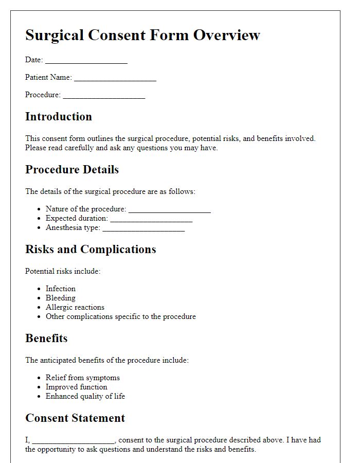 Letter template of surgical consent form overview