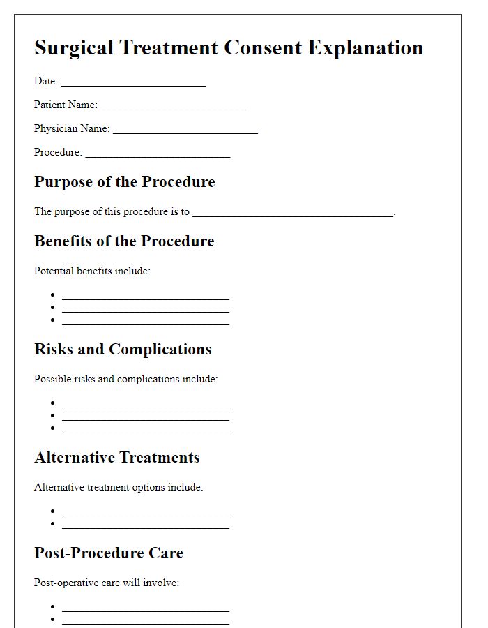 Letter template of surgical treatment consent explanation