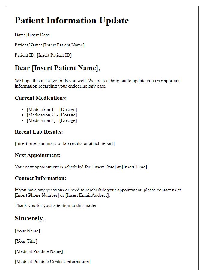 Letter template of endocrinology patient information update