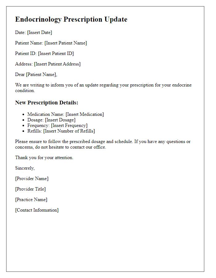 Letter template of endocrinology prescription update