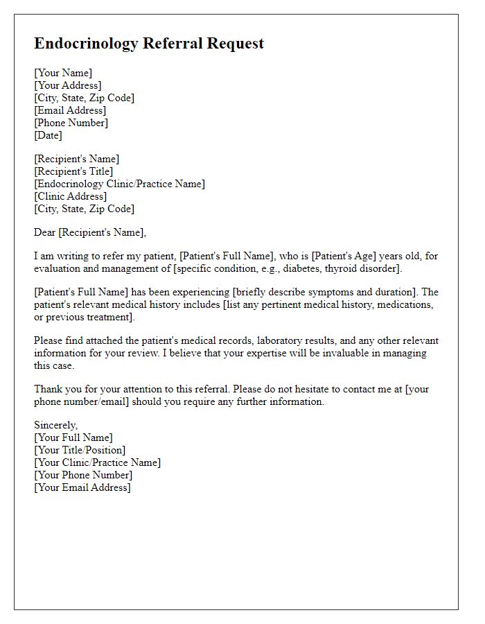 Letter template of endocrinology referral request