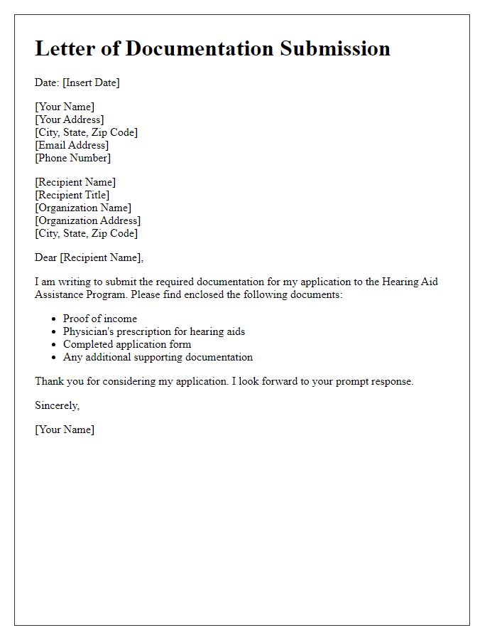 Letter template of documentation submission for hearing aid assistance program