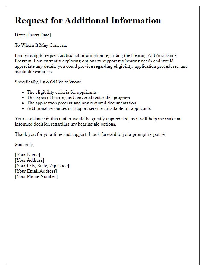 Letter template of request for additional information on hearing aid assistance program