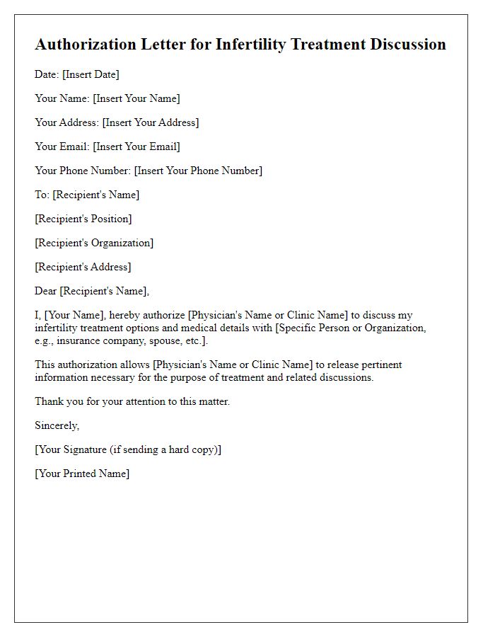 Letter template of authorization for infertility treatment discussion