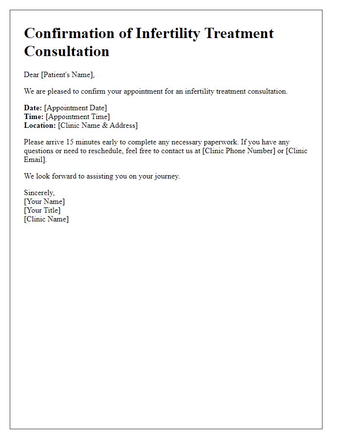 Letter template of confirmation for infertility treatment consultation