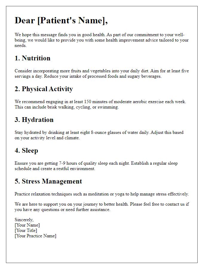 Letter template of health improvement advice for patients