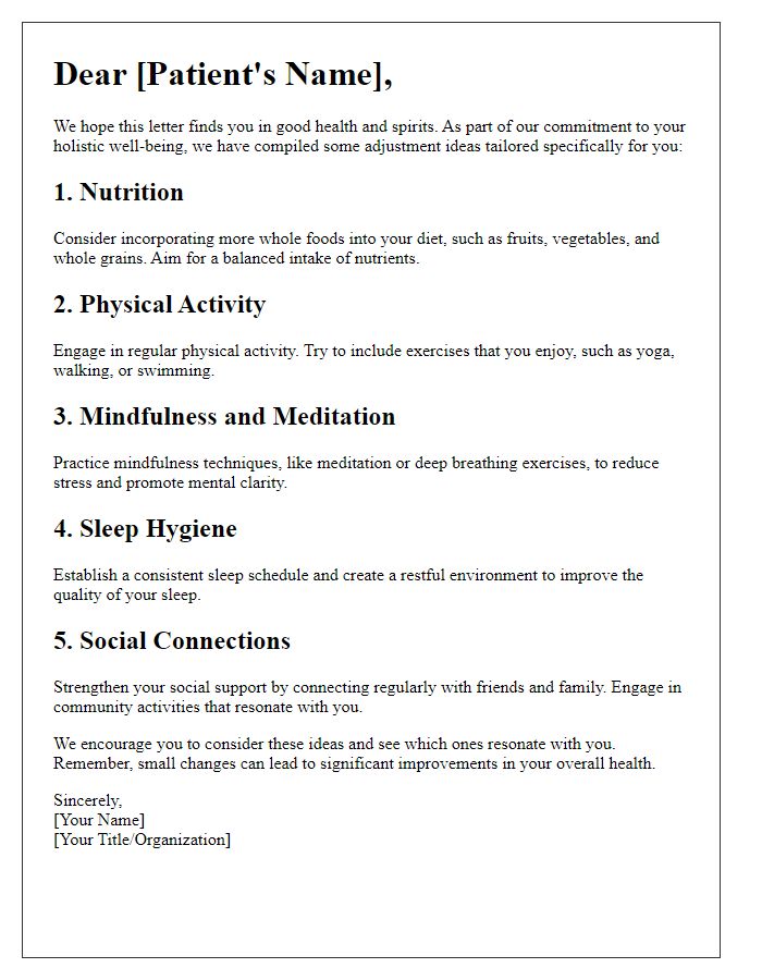 Letter template of holistic health adjustment ideas for patients