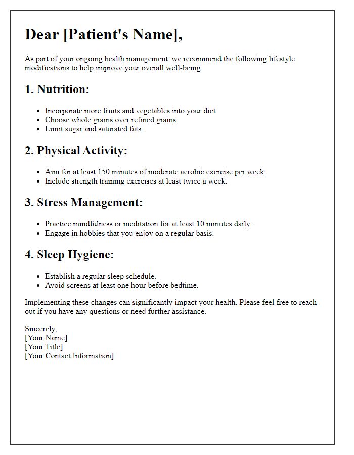 Letter template of lifestyle modification recommendations for patients