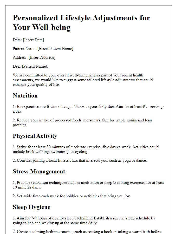 Letter template of tailored lifestyle adjustments for patient well-being