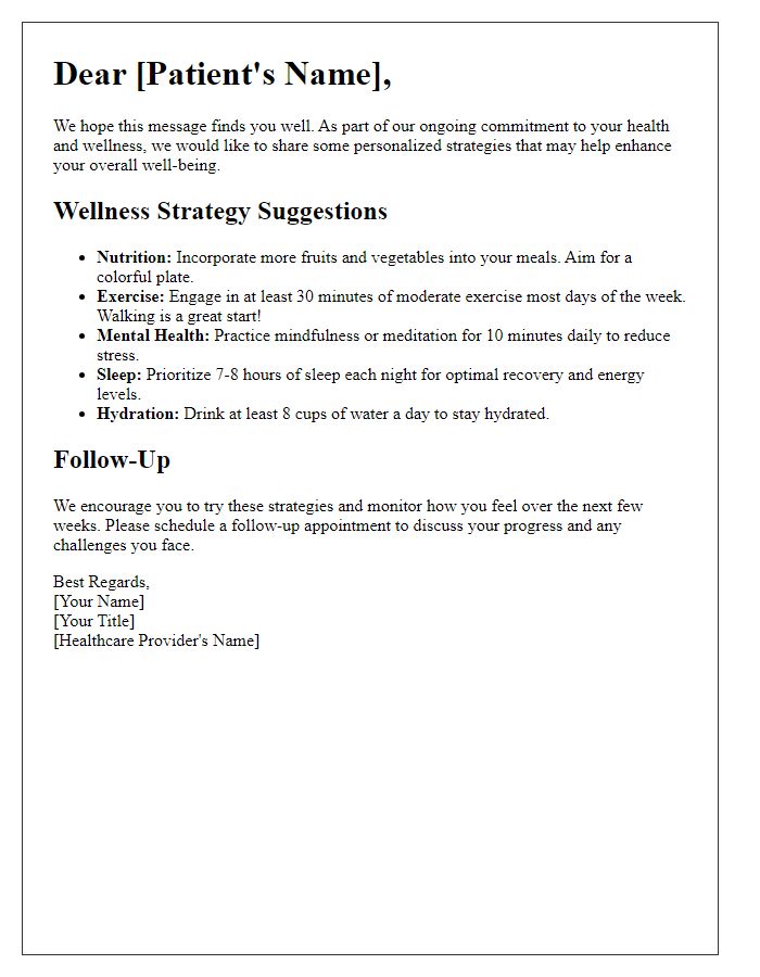 Letter template of wellness strategy suggestions for patients