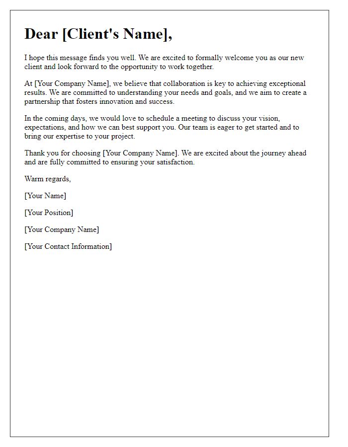 Letter template of Embracing New Client Collaborations