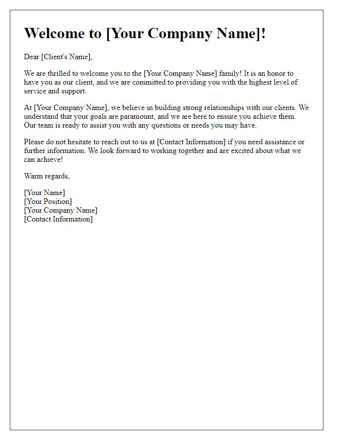 Letter template of Heartfelt Welcome to Our New Clients