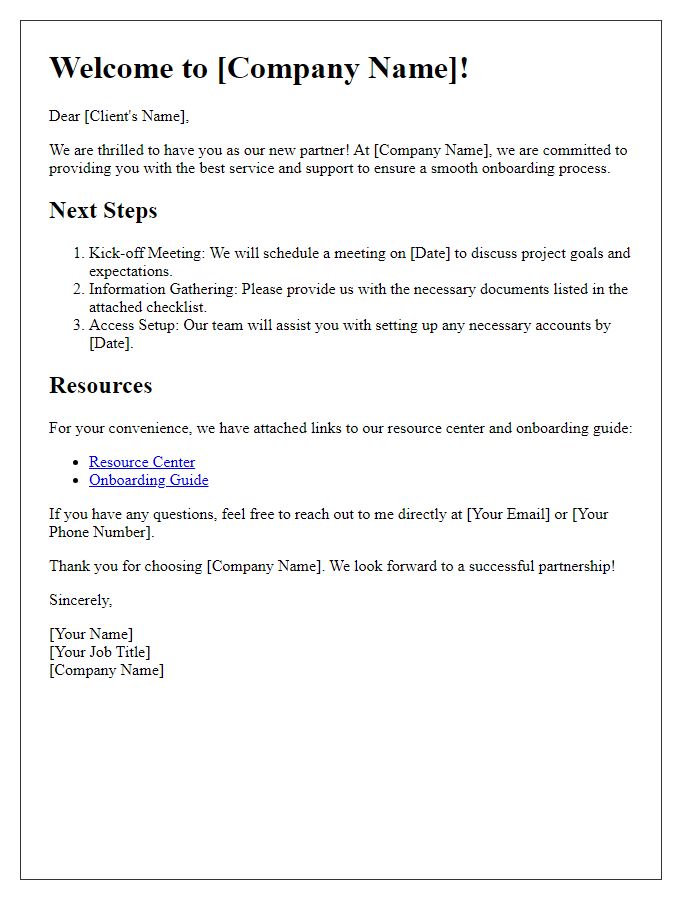 Letter template of Onboarding for New Client Partnerships