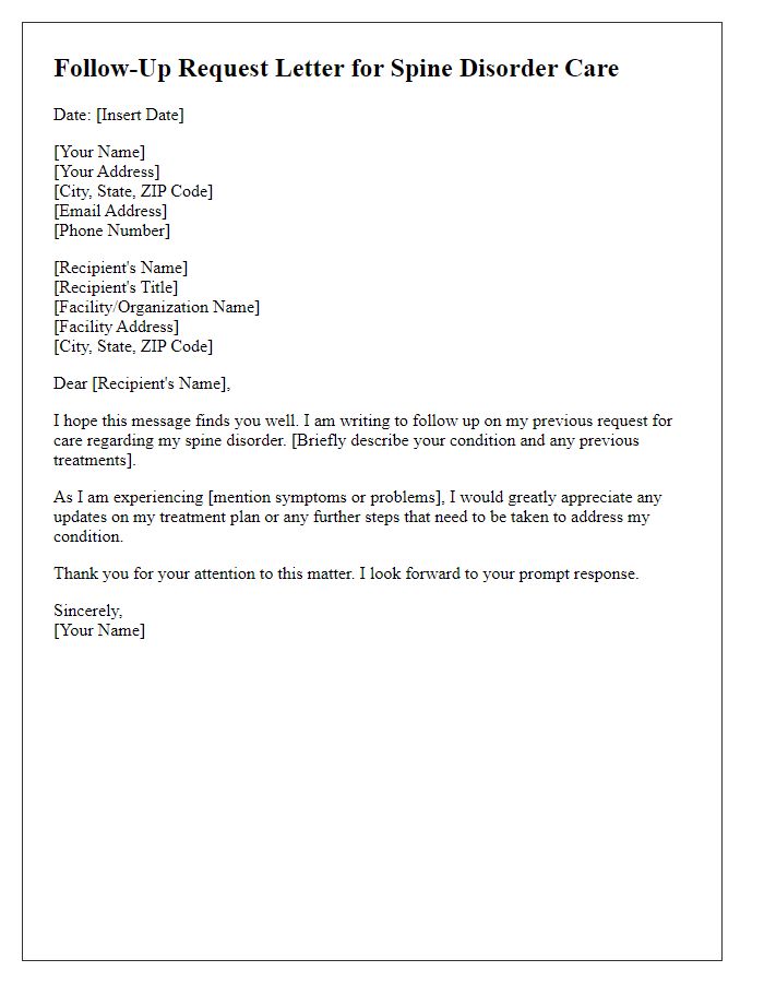 Letter template of follow-up request for spine disorder care