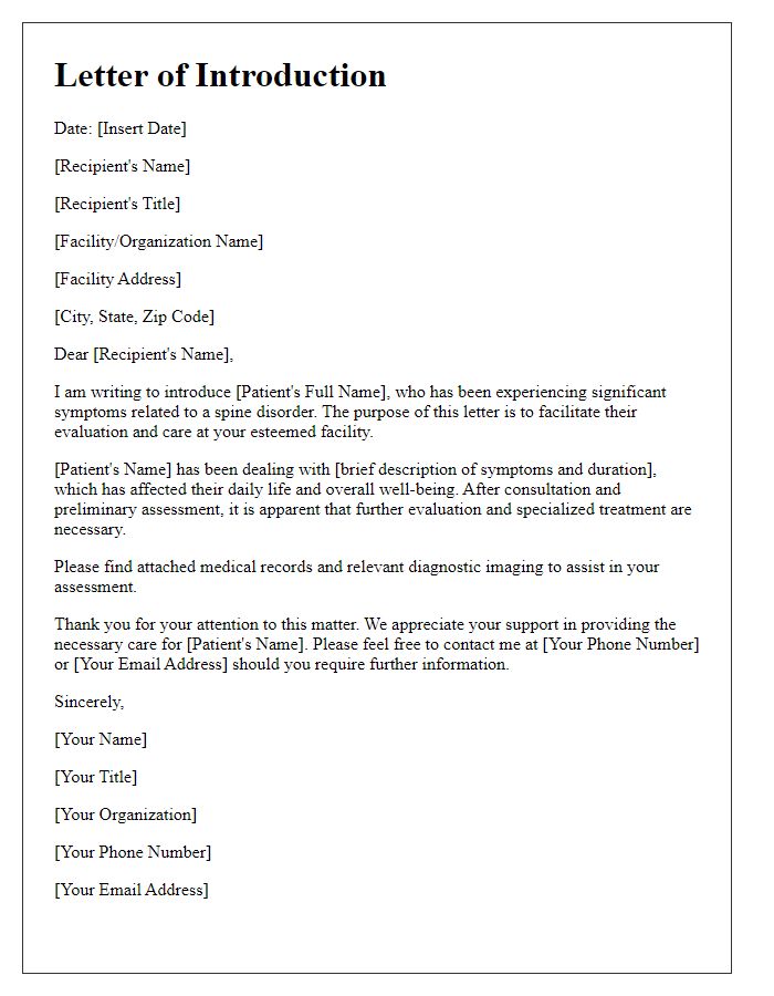 Letter template of introduction for spine disorder evaluation