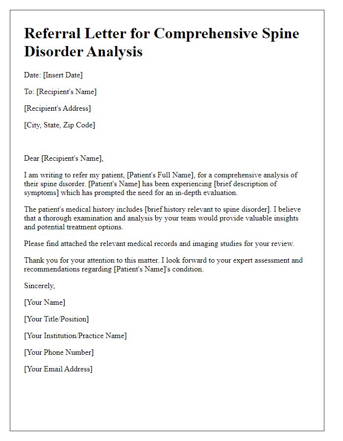 Letter template of referral for comprehensive spine disorder analysis