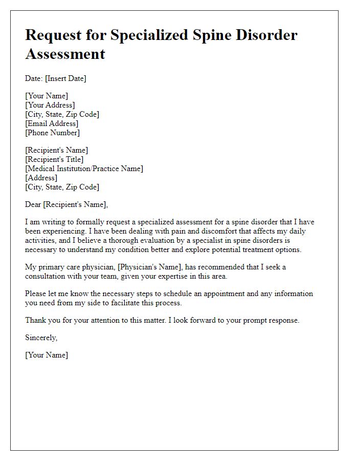 Letter template of request for specialized spine disorder assessment