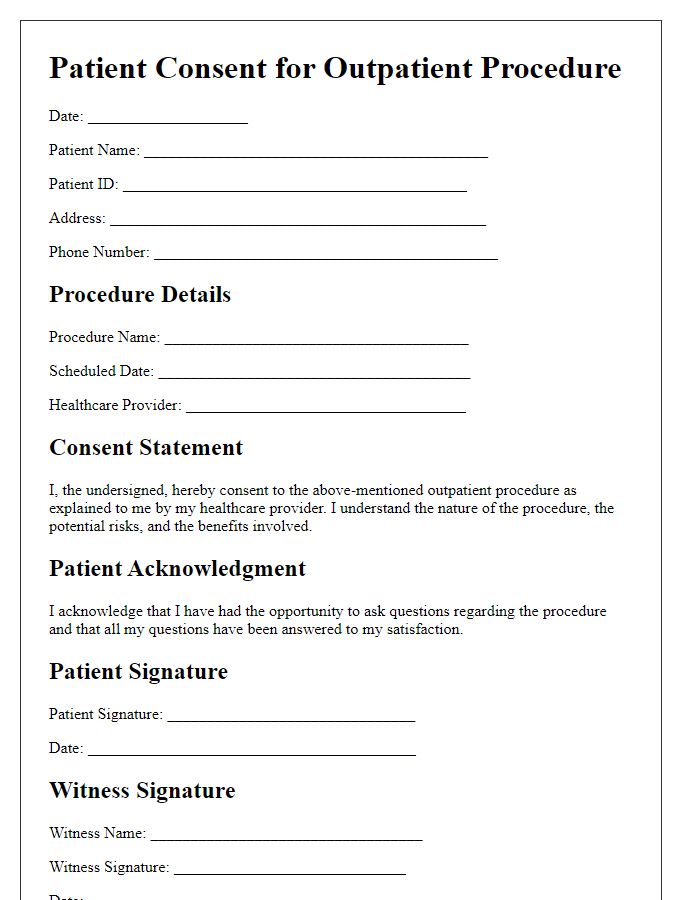 Letter template of patient consent for outpatient procedure scheduling