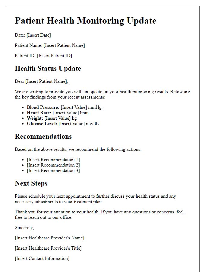 Letter template of patient health monitoring update