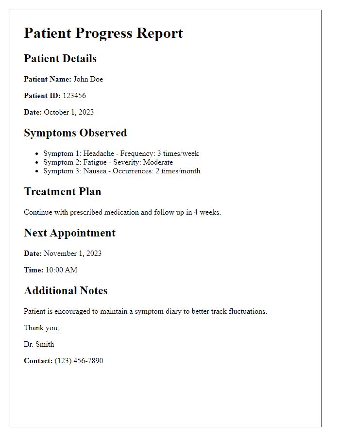 Letter template of patient progress report for symptom tracking