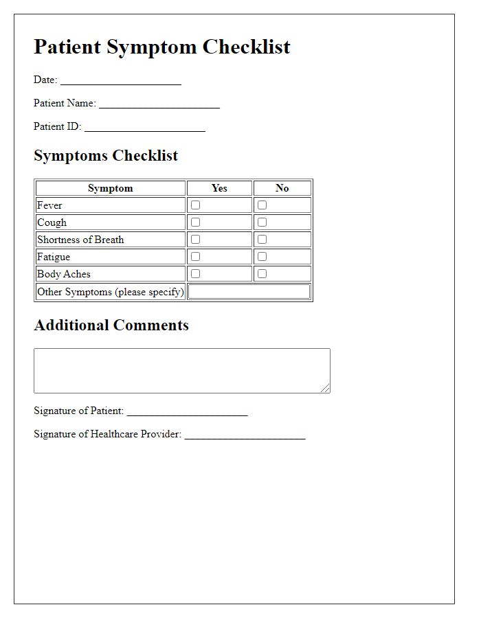 Letter template of patient symptom checklist for monitoring