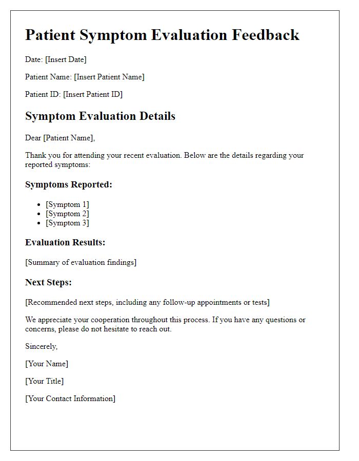 Letter template of patient symptom evaluation feedback