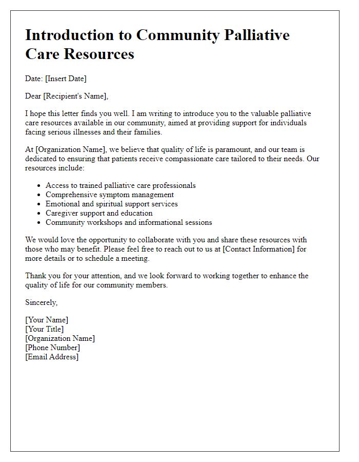 Letter template of introduction for community palliative care resources.