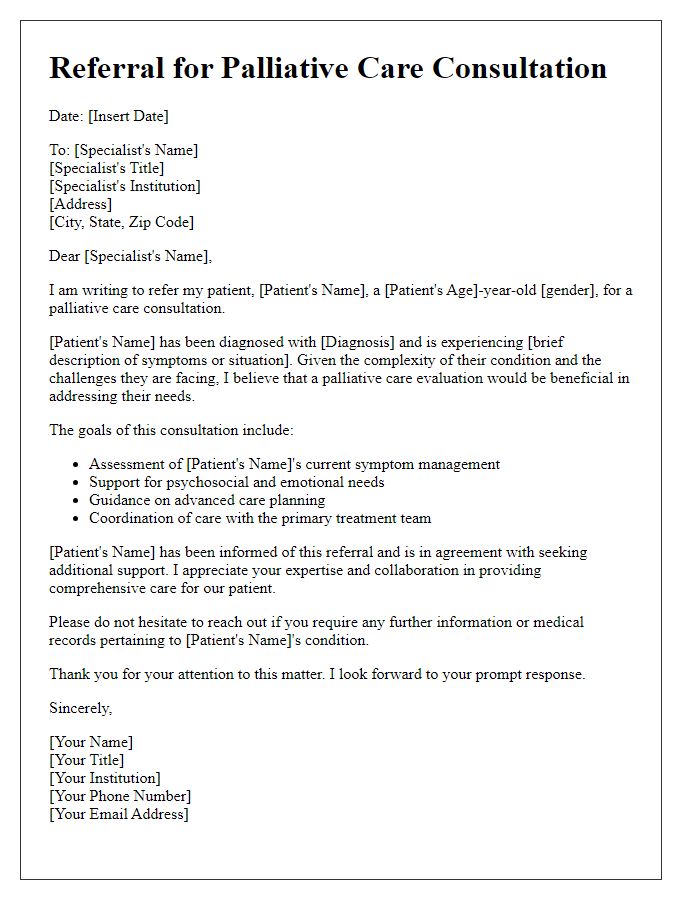 Letter template of introduction for palliative care consultations with specialists.