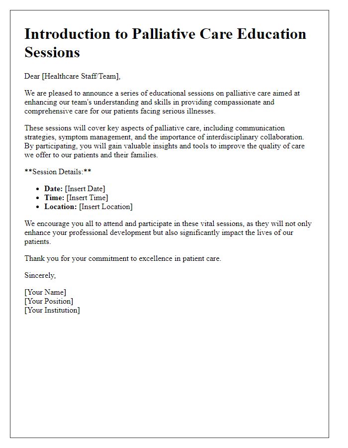 Letter template of introduction for palliative care education sessions for healthcare staff.