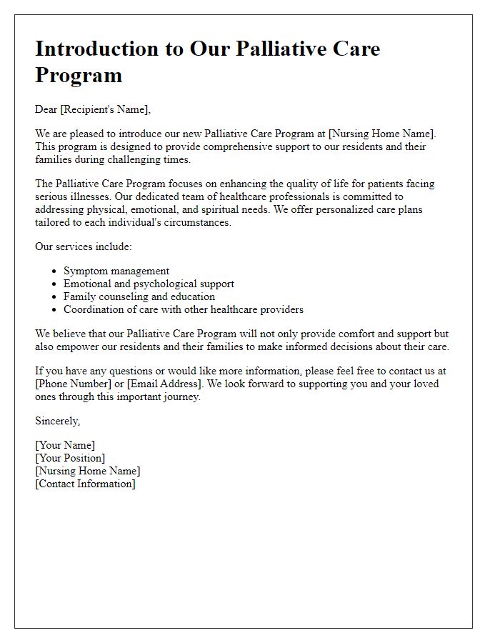 Letter template of introduction for palliative care programs in nursing homes.