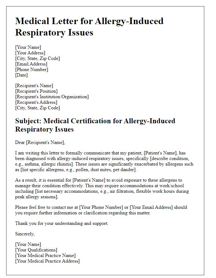 Letter template of allergy-induced respiratory issues