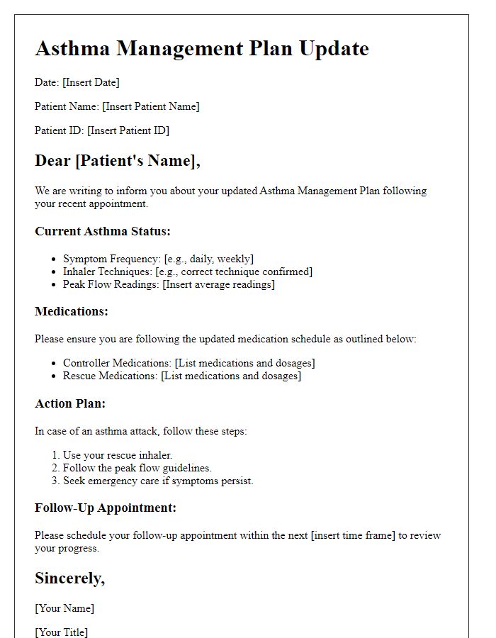 Letter template of asthma management plan update