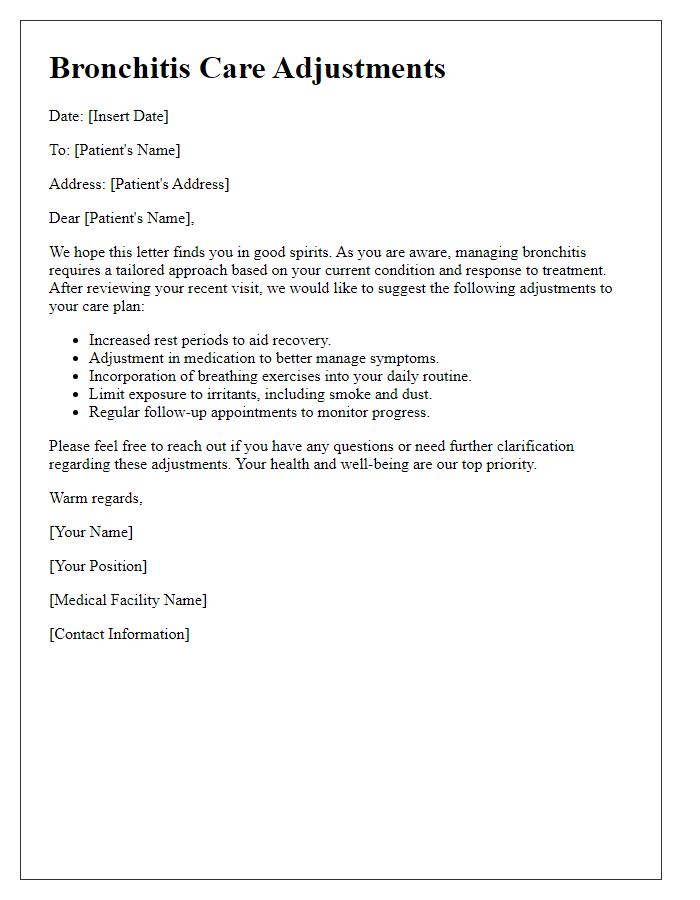 Letter template of bronchitis care adjustments