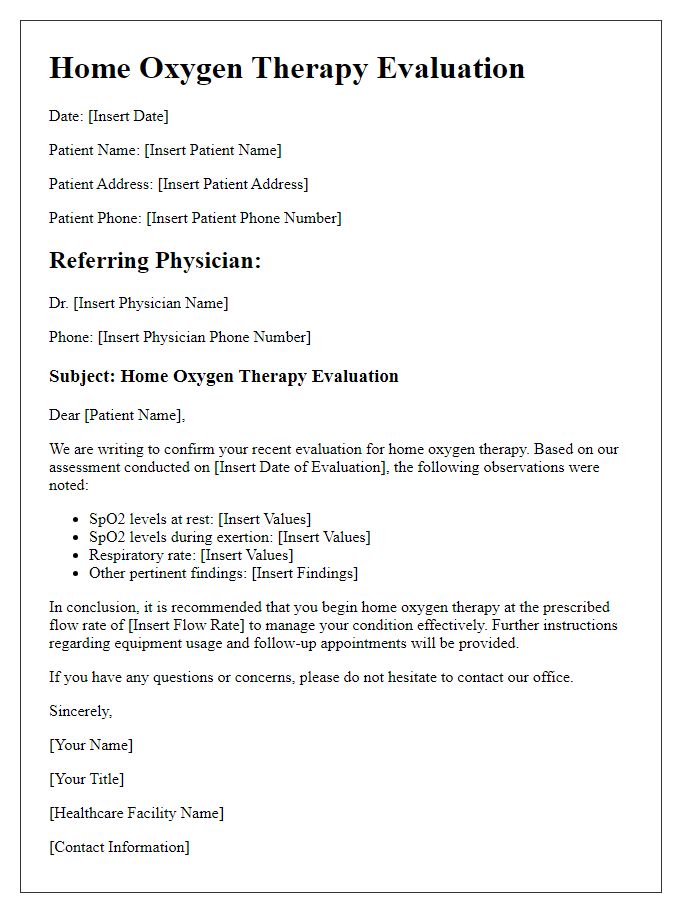 Letter template of home oxygen therapy evaluation